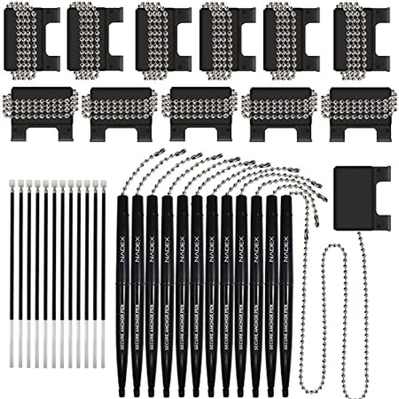 ball-and-chain-security-pen-set-|-12-pens-12-adhesive-mounts-and-12-refills-black-840140393552