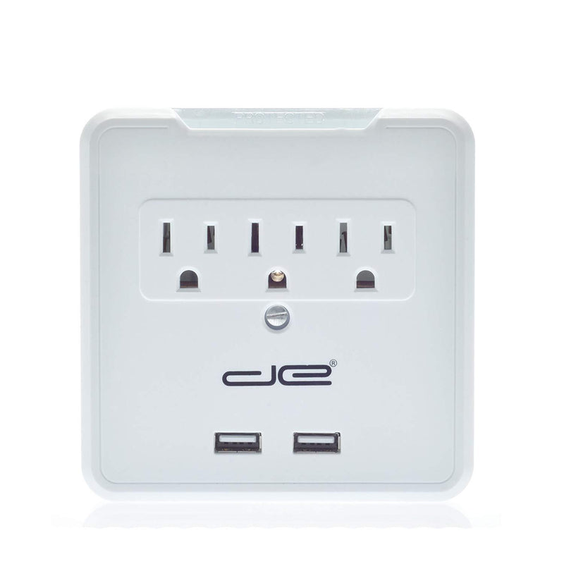 3 AC Outlet Direct Wall Surge Protector with 2 USB Ports