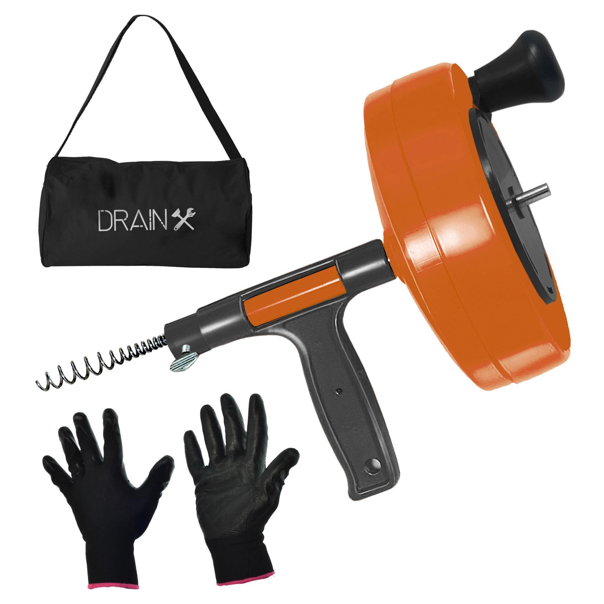 Drain Auger 25 ft. Plumbing Snake Clog Remover with Drill Attachment  Protective Hose Gloves for Kitchen Bathroom Shower