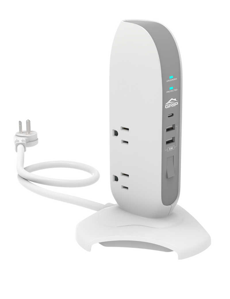 Grip 5 Outlet Tower Surge Protector with 2 USB / 1 USB-C Ports