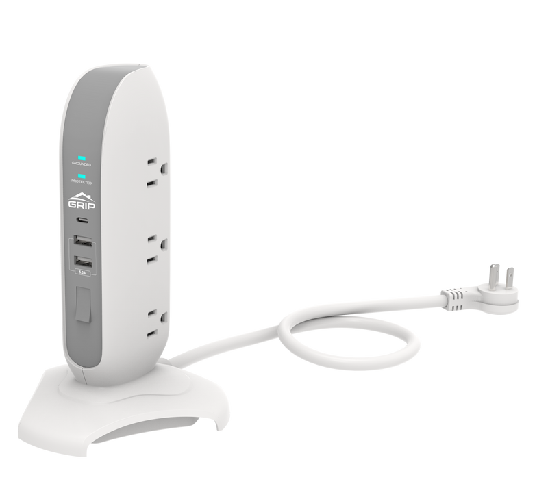 Grip 5 Outlet Tower Surge Protector with 2 USB / 1 USB-C Ports