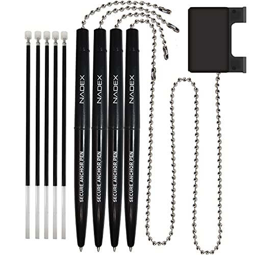 ball-and-chain-security-pen-set-|-4-pens-1-adhesive-mount-and-5-refills-black-840140393545
