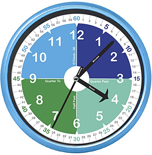 Educational Wall Clock, Blue/Green