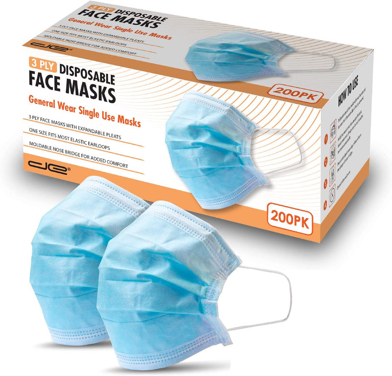 3 Ply Disposable Face Masks, 200 Pack