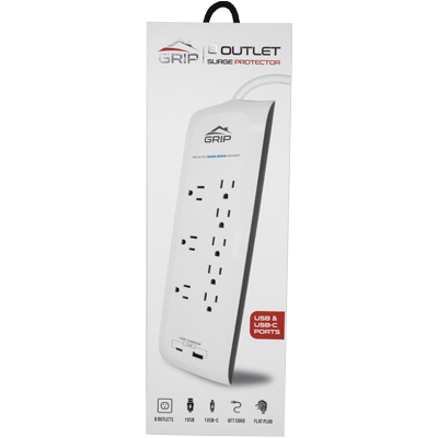 Grip 8 Outlet Surge Protector with 1 USB and 1 USB-C Port