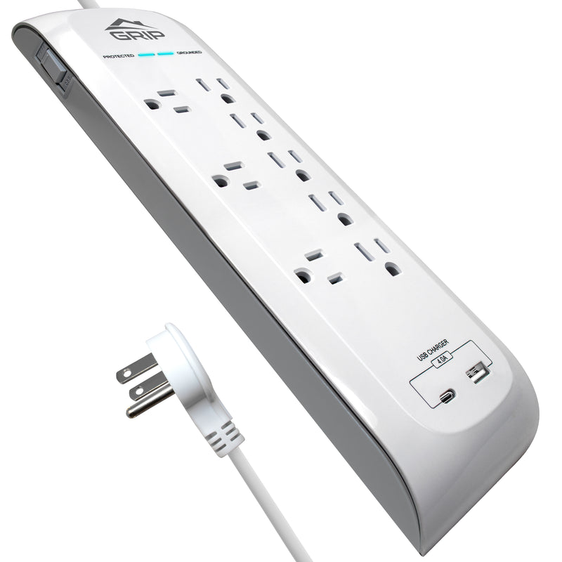 Grip 8 Outlet Surge Protector with 1 USB and 1 USB-C Port