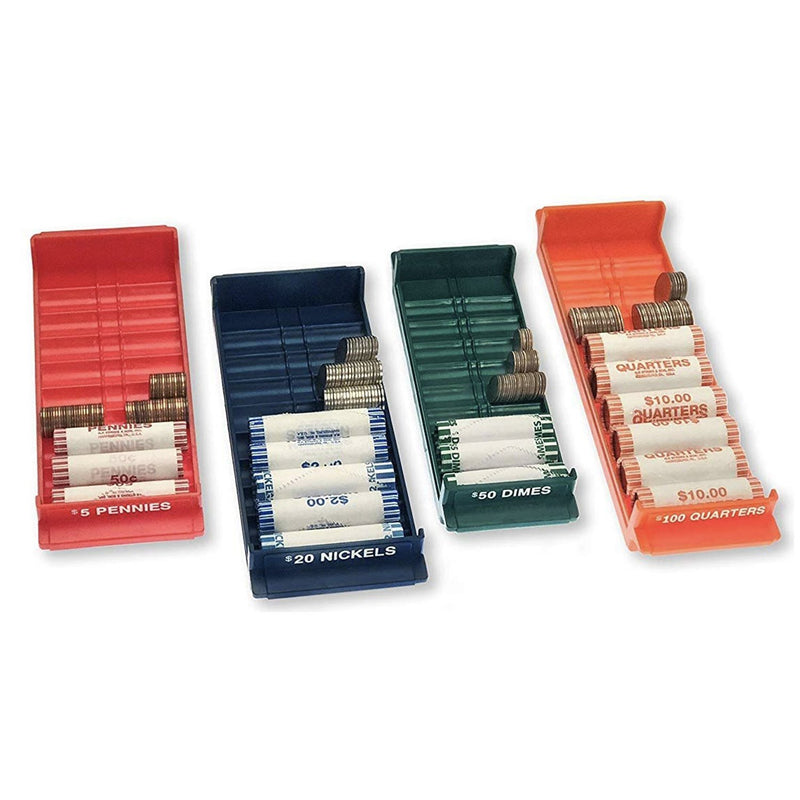 Rolled Coin Storage Organizer Tray Set with Ridges for Loose Coins